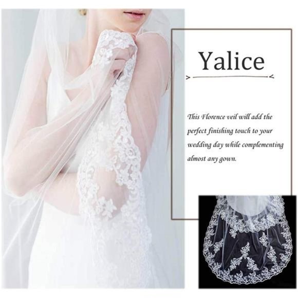 Women\'s Applique Bride Wedding Veil Long Length 1 Tier Bridal Veil Soft Tulle main image 5